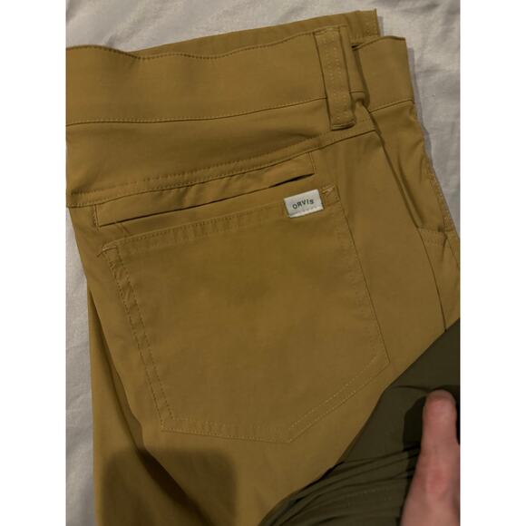 2 pairs of Orvis Men's Tech Pants 34 x 30 Olive Tan 5 -6 Pockets Water repellant - Picture 3 of 10
